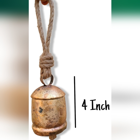 New Christmas Rustic Brass Hanging Bells Handmade Metal 3 Piece Holiday Decor - Picture 3 of 7